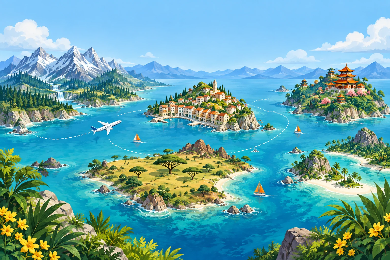 Illustrated world map for exploring family travel destinations