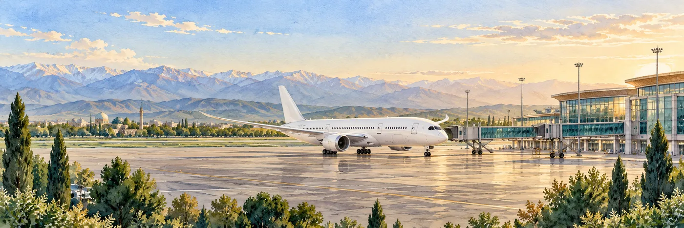 An unbranded Boeing 787 Dreamliner on an airport apron in warm morning light.