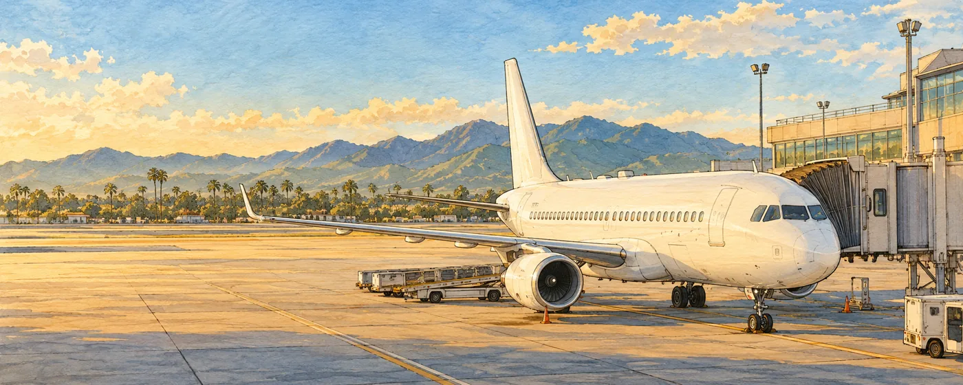 An unbranded single-aisle passenger jet at a sunny airport gate.