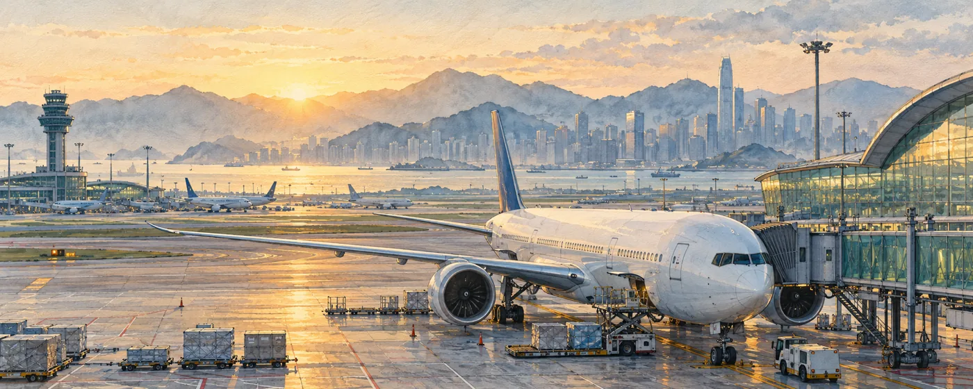 An unbranded twin-engine widebody passenger aircraft at an East Asian airport.