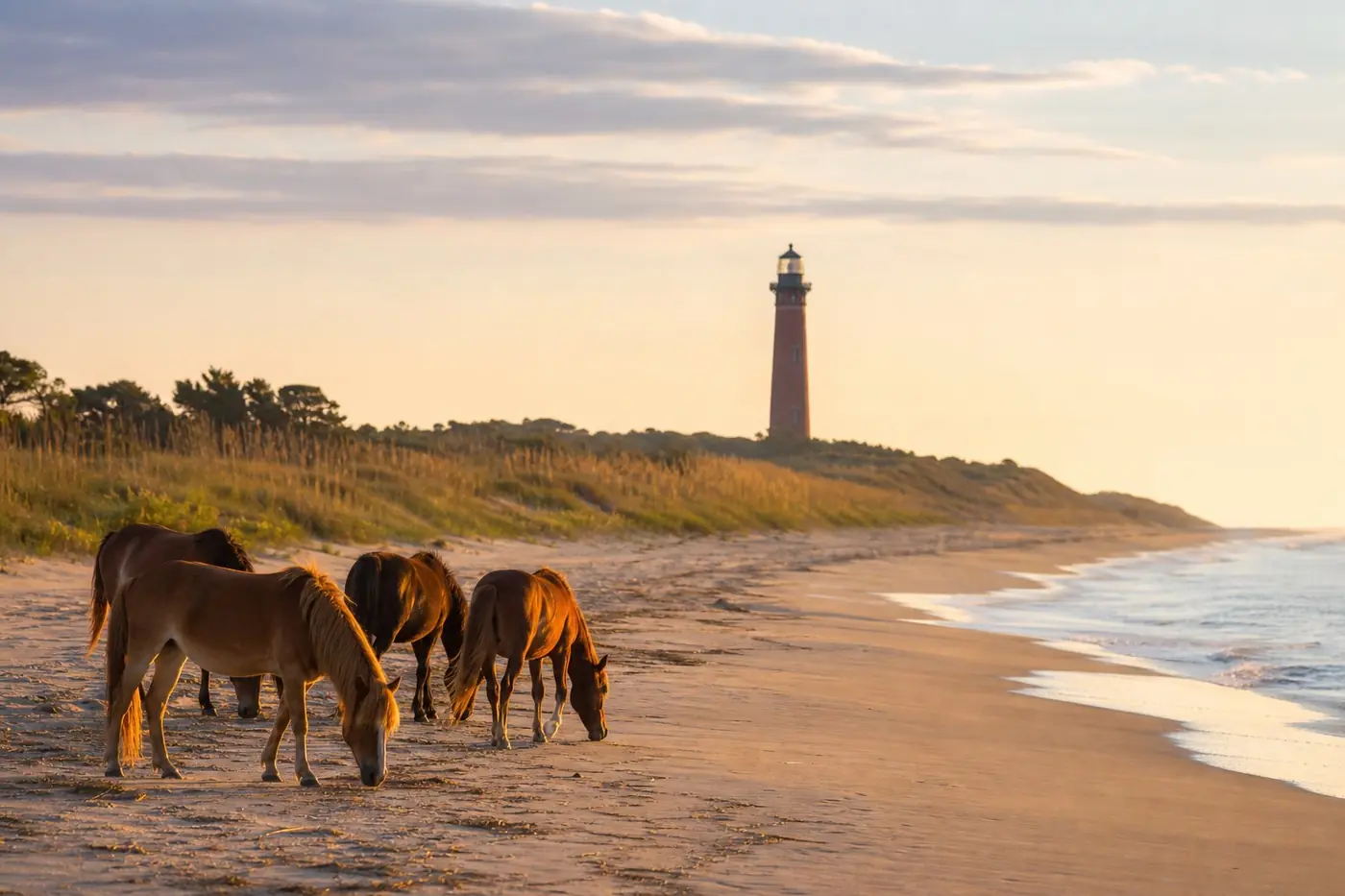 A quiet barrier-island beach along the Outer Banks, North Carolina