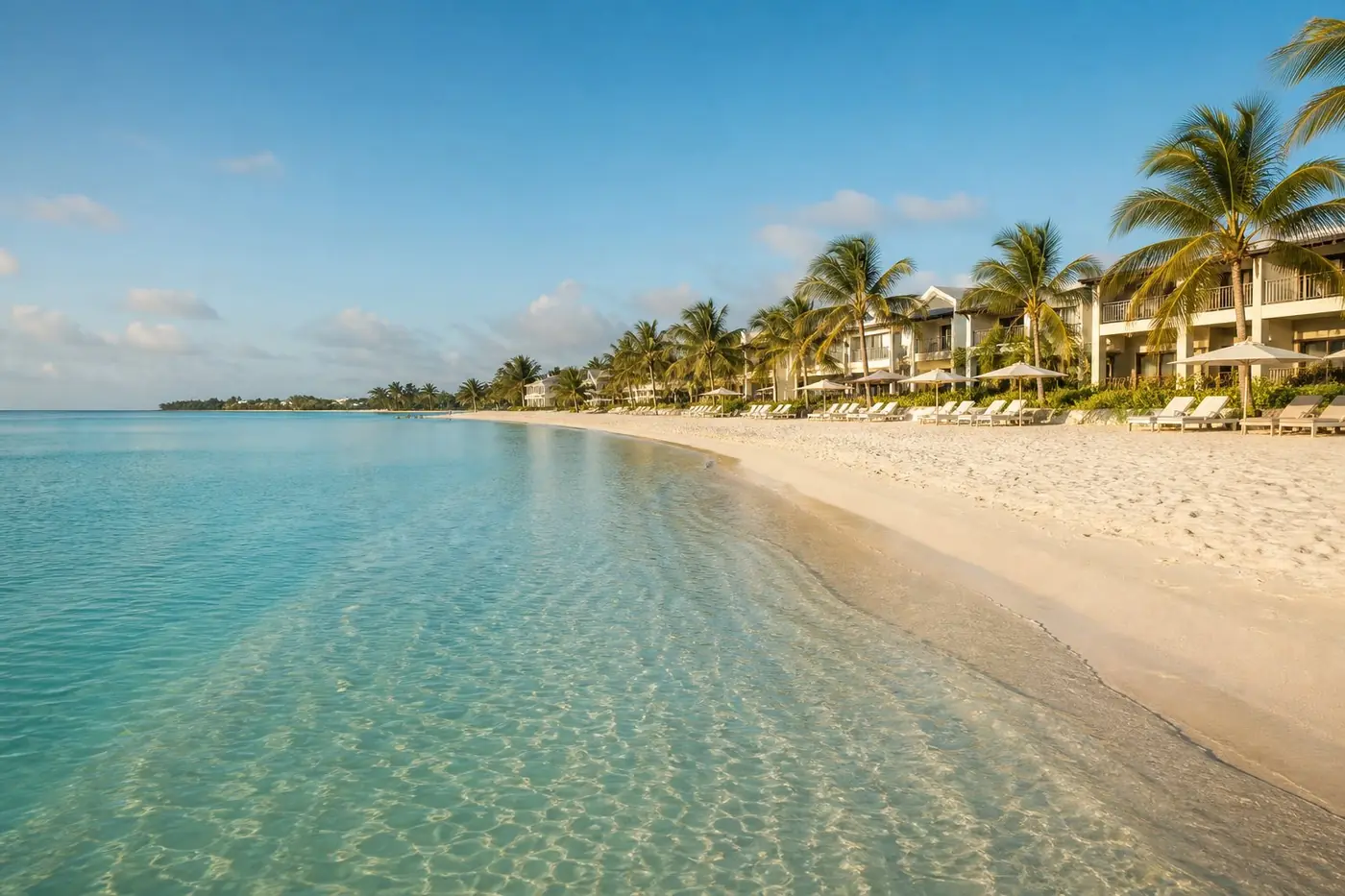 A calm, reef-protected Caribbean beach suited to spring break with young kids