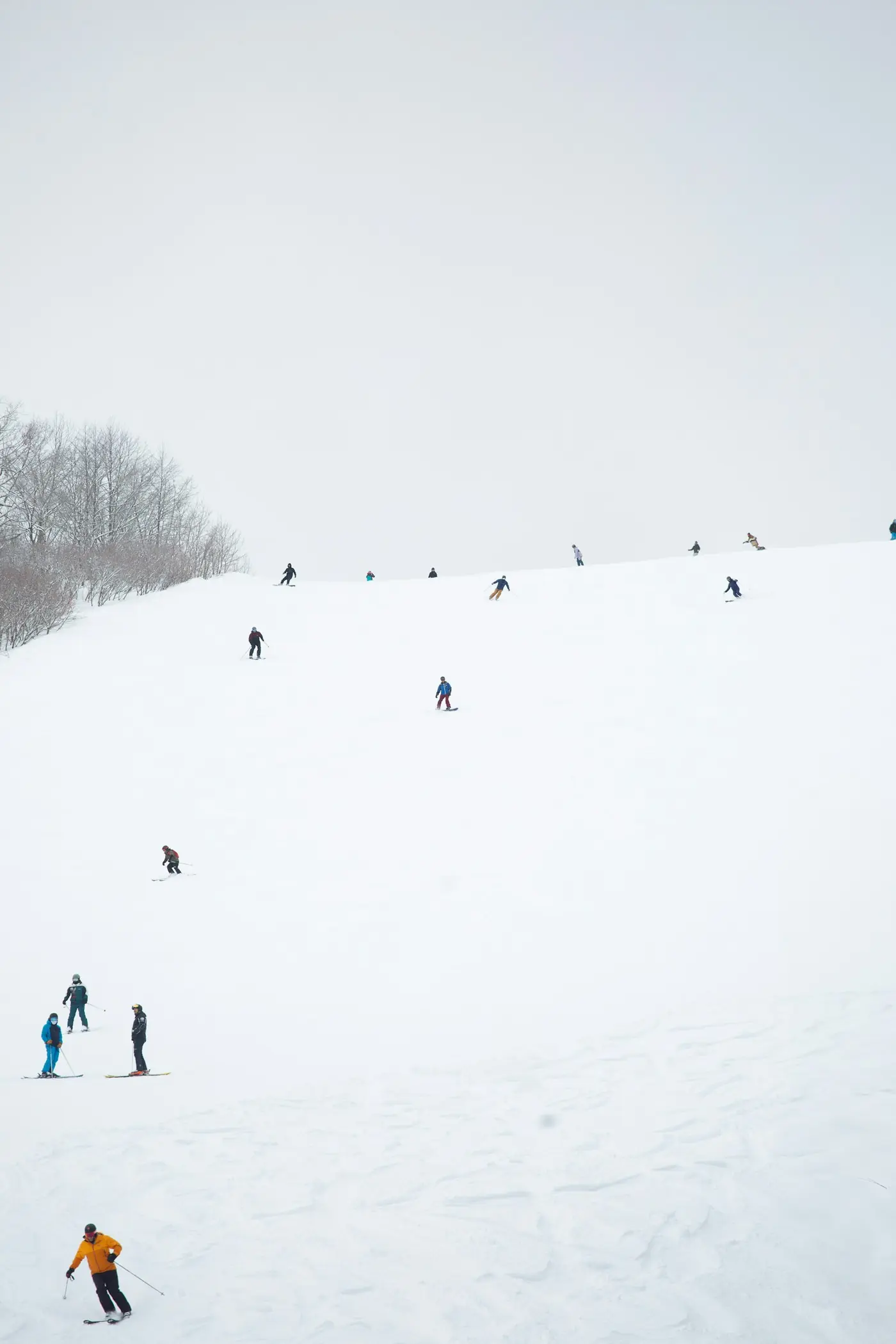 Skiers descending a mountain slope