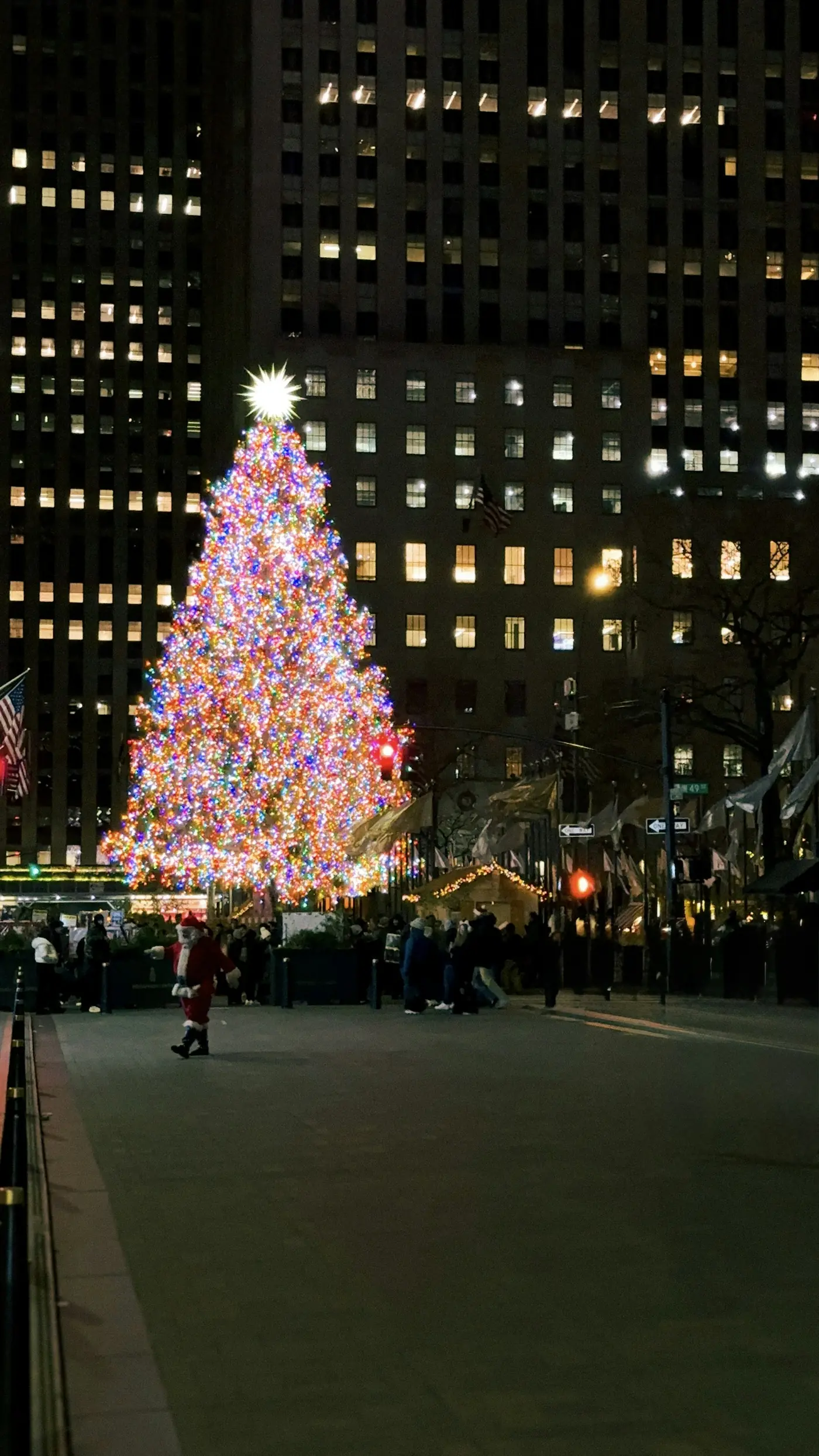 The Rockefeller Center Christmas tree lit up at night