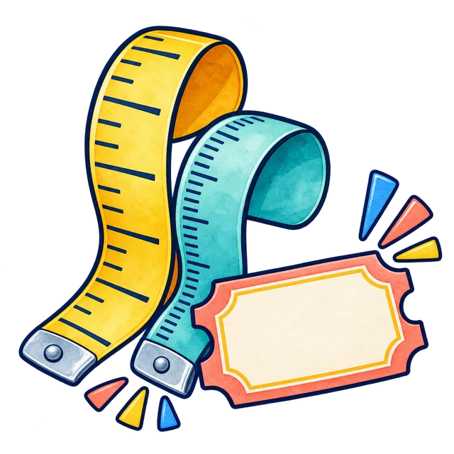 Watercolor measuring tapes beside a blank park ticket